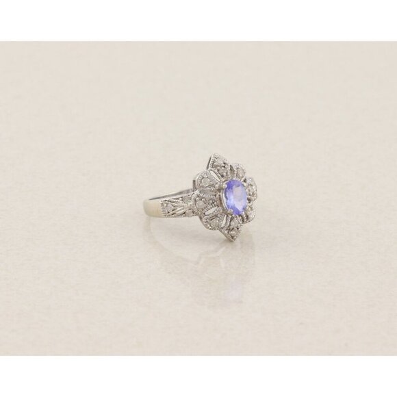 10k White Gold Natural Tanzanite & Diamond Ring Size 6 - Picture 8 of 8